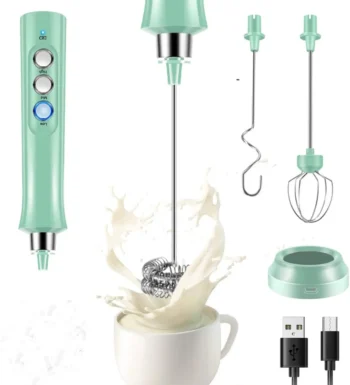 ЭЛЕКТРИЧЕСКИЙ ВСПЕНИВАТЕЛЬ МОЛОКА MILK FROTHER 3 В 1 КАПУЧИНАТОР С ЗАРЯДНОЙ БАЗОЙ ОЛИВКОВИЙ