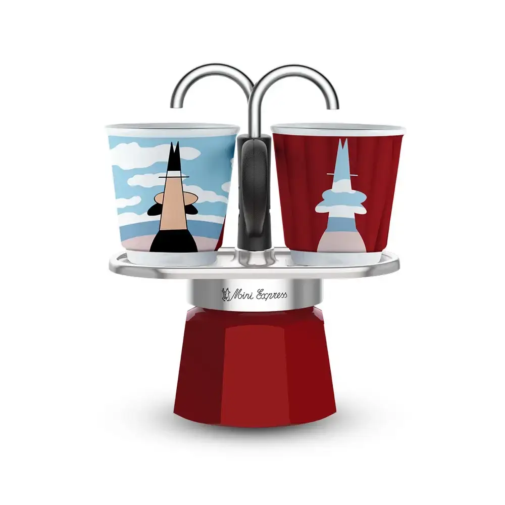 Купити Гейзерна кавоварка Bialetti Mini Express Magritte 80 мл з 2 чашками Гейзерна кавоварка Bialetti Mini Express Magritte 80 мл з 2 чашками