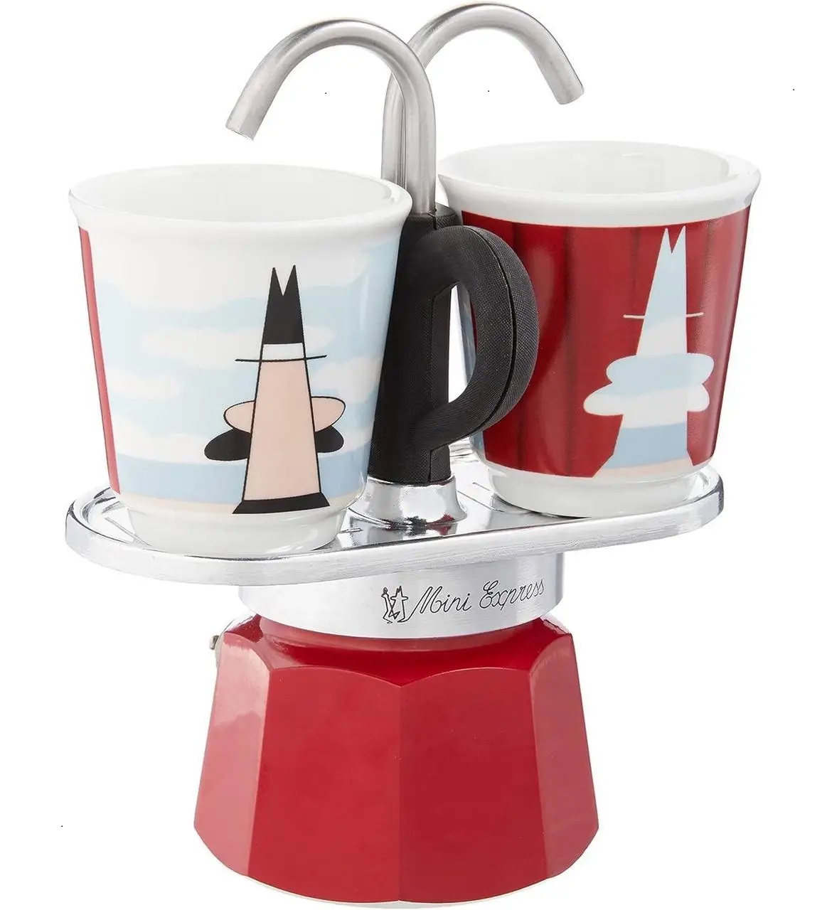 Купити Гейзерна кавоварка Bialetti Mini Express Magritte 80 мл з 2 чашками Гейзерна кавоварка Bialetti Mini Express Magritte 80 мл з 2 чашками