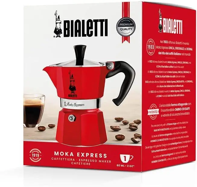Купити Гейзерная кофеварка Bialetti Moka Express 60 мл. 1 чашка Красная Гейзерная кофеварка Bialetti Moka Express 60 мл. 1 чашка Красная