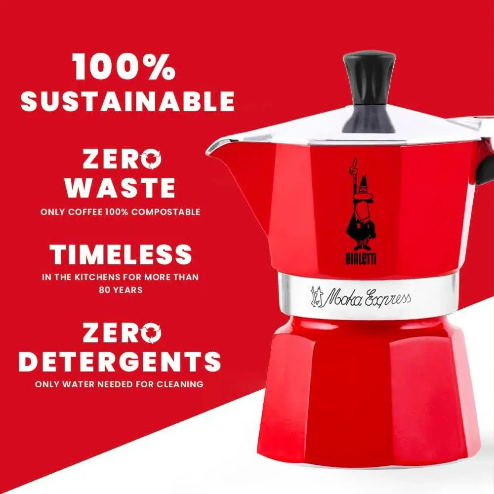Купити Гейзерная кофеварка Bialetti Moka Express 60 мл. 1 чашка Красная Гейзерная кофеварка Bialetti Moka Express 60 мл. 1 чашка Красная